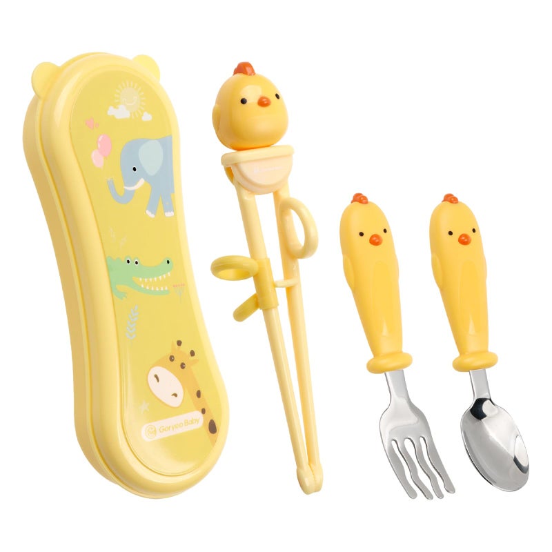 Goryeobaby GORYEO BABY Toddler Utensils Stainless Steel Kids Silverware Set with Kids Spoons and Forks Set and Kids Chopsticks for Self Feeding Learning with Portable Case - Image 1